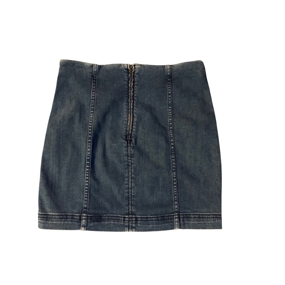 Free People Denim Mini Skirt Womens Size 6 Blue Jean Skirt Zip Back - Picture 4 of 13